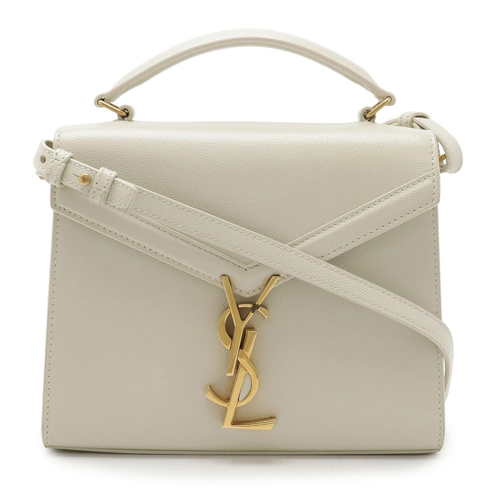 SAINT LAURENT PARIS Yves Cassandra Top Handle 2way Shoulder Bag Leather White